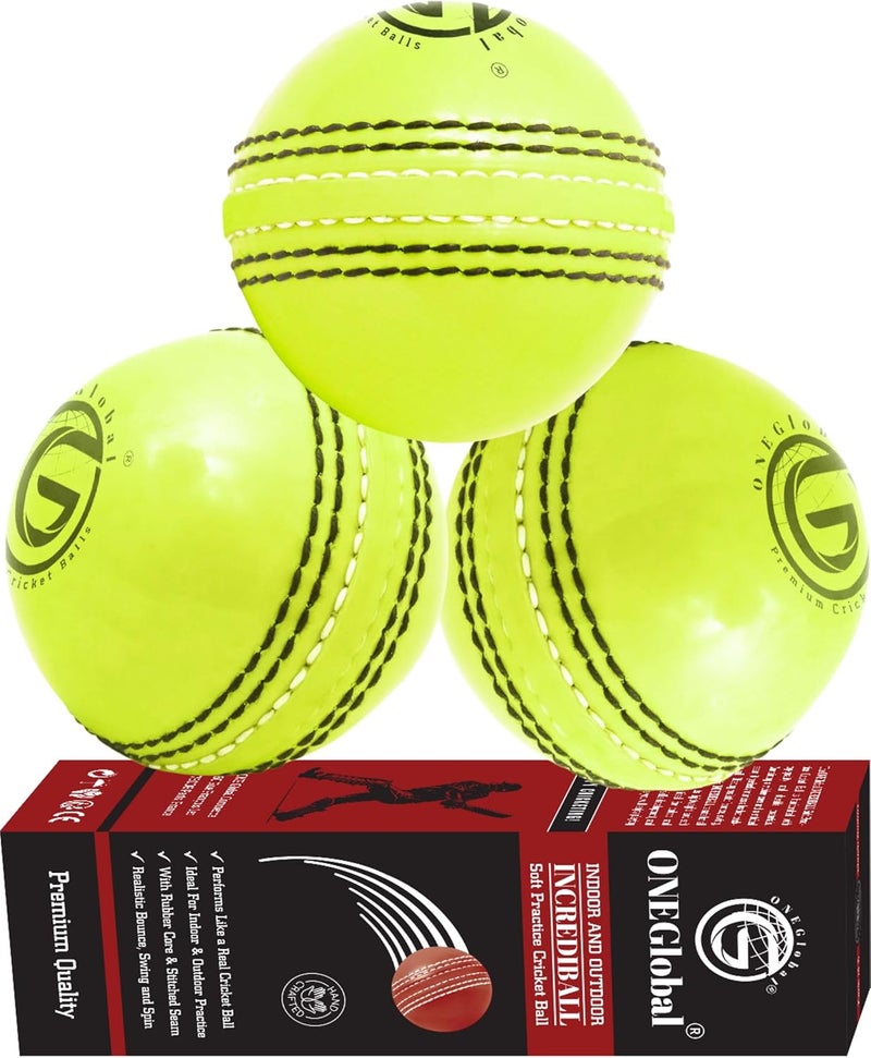 ONEGlobal Soft Rubber Cricket Ball for Practice | Outdoor & Indoor Practice Cricket Ball with Core & Stitched Seam | Realistic Feel, True Bounce & Swing for Practice, Honing Skills & Family Fun - Image 1